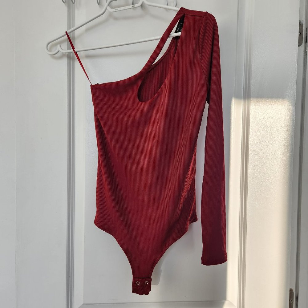 One Shoulder Red Bodysuit